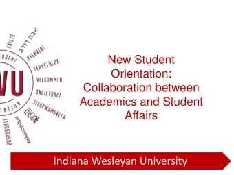 Affairs  Indiana Wesleyan University  Brandon D Hill, PhD  Dean: School of Life Calling  and