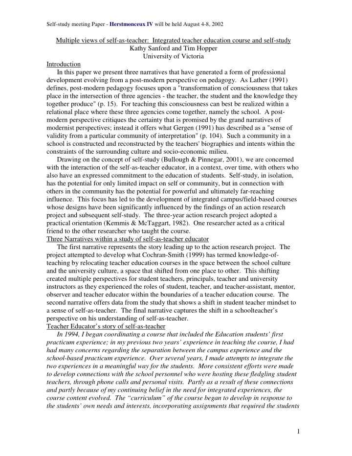 multiple views of self as teacher integrated teacher