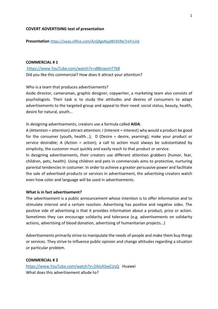 covert advertising text of presentation presentation