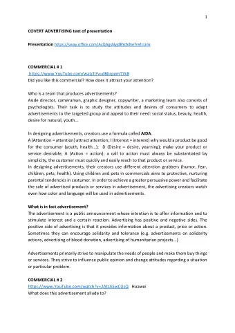 COVERT ADVERTISING text of presentation Presentation