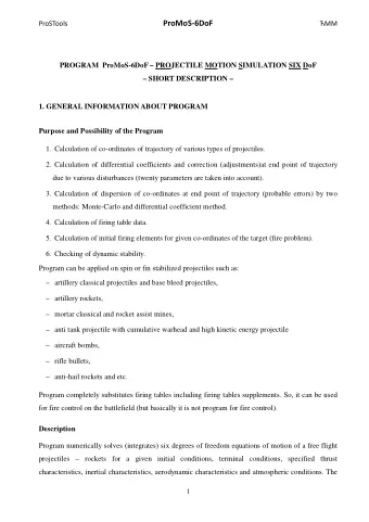 ProSTools ProMoS-6DoF   PROGRAM  ProMoS-6DoF  PROJECTILE MOTION SIMULATION SIX DoF