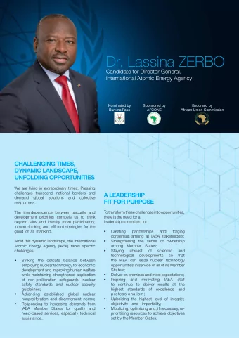 Dr. Lassina ZERBO  Candidate for Director General,  International Atomic Energy Agency  Nominated
