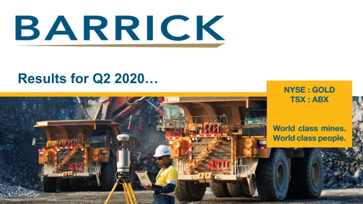 results for q2 2020 cautionary statement on forward