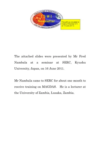 I S W I  Newsletter  T  h  i  s  p  d  f  w  a  s  c  i  r  c  u  l  a  t  e  d  i  n  V  o  l  u