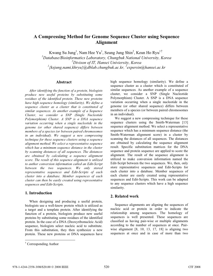 a compressing method for genome sequence cluster using