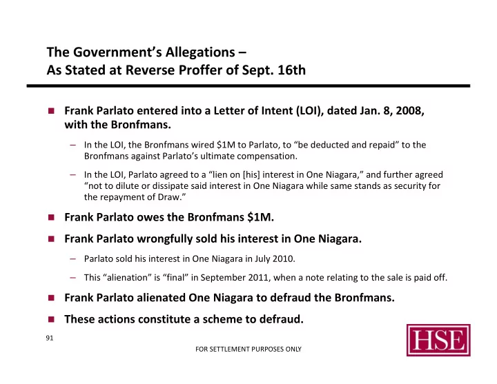 the government s allegations as stated at reverse proffer