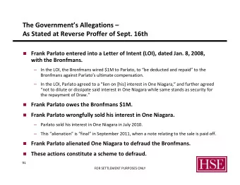 The Governments Allegations  As Stated at Reverse Proffer of Sept. 16th  Frank Parlato