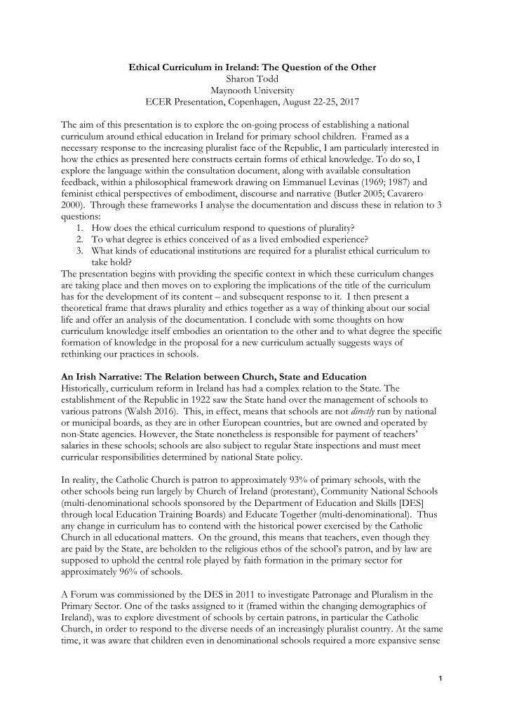 ethical curriculum in ireland the question of the other