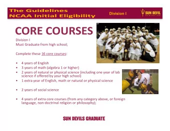 Division I  Must Graduate from high school;  Complete these 16 core