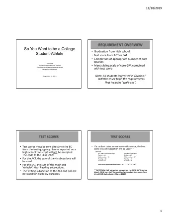 So You Want to be a College  Graduation from high school  Student-Athlete  Test score from