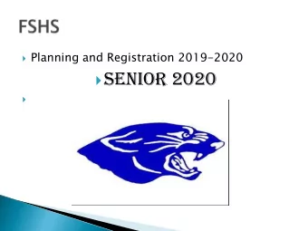 SENIOR 2020   Agenda  Goals for Senior year  Tools and Websites  High school