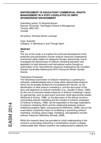 EASM 2014  of ambush marketing efforts and the relationship between ambush,  intellectual property