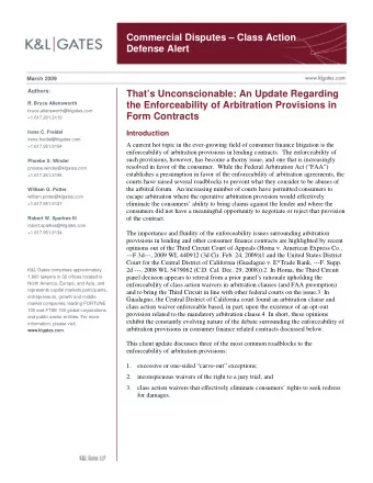 Commercial Disputes  Class Action  Defense Alert  March 2009  Authors:  Thats Unconscionable: