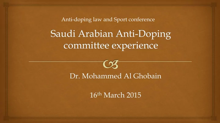 16 th march 2015 background wada 1999 wada code 2003 2009