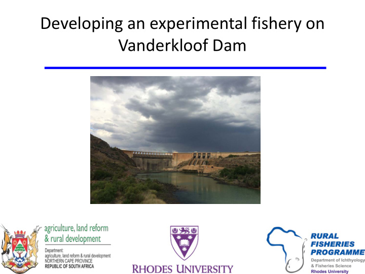 developing an experimental fishery on vanderkloof dam the