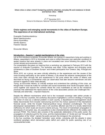 Crisis regimes and emerging social movements in the cities of Southern Europe.  The experience of