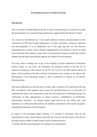 Prsentation devant le Conseil de scurit  Introduction  Firts I would like to thank Malaysia