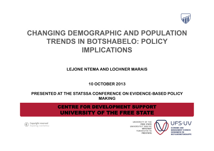 changing demographic and population trends in botshabelo