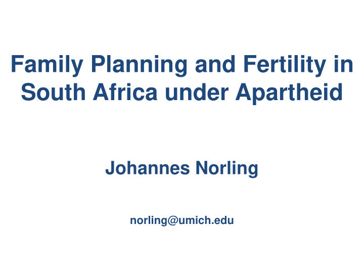 family planning and fertility in