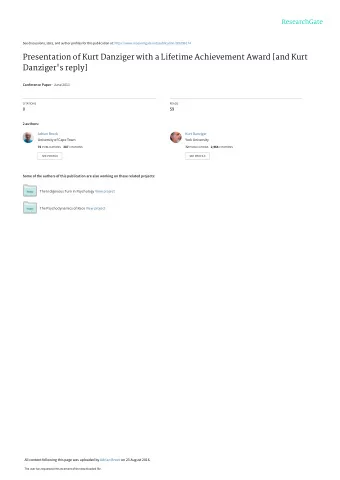 Presentation of Kurt Danziger with a Lifetime Achievement Award [and Kurt  Danziger's reply]
