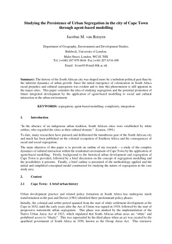 Email:  hvanr01@mail.bbk.ac.uk Summary: The history of the South African city was shaped more by a