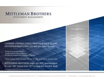 CARMIKE CINEMAS (CKEC) PROPOSED SALE TO AMC  ENTERTAINMENT (AMC) for $30 per share in cash: