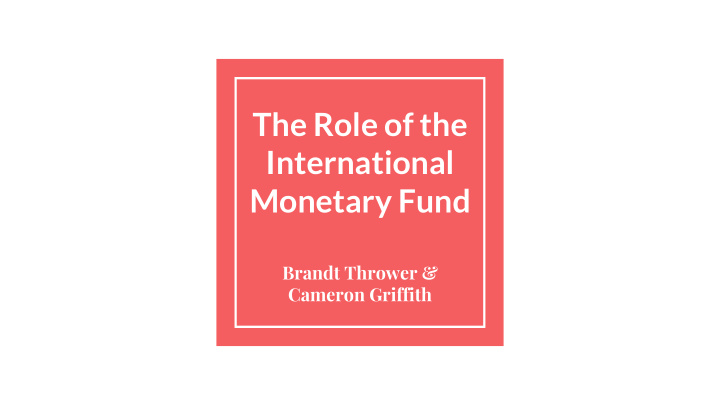 the role of the international monetary fund