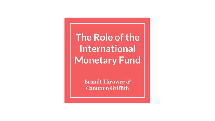 the role of the international monetary fund