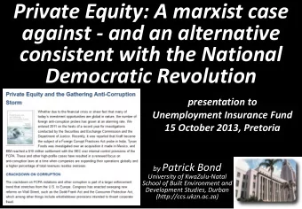 Private Equity: A marxist case  against - and an alternative  consistent with the National