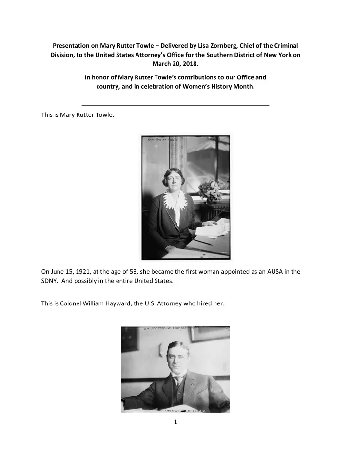 presentation on mary rutter towle delivered by lisa