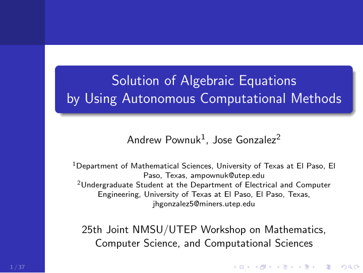 solution of algebraic equations by using autonomous