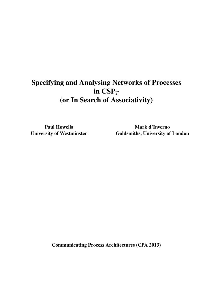 specifying and analysing networks of processes