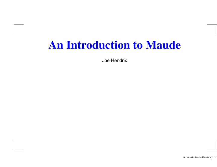 an introduction to maude