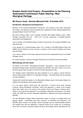 Drayton South Coal ProjectPresentation to the Planning  Assessment Commission Public