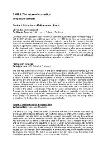 SKIN 3: The future of cosmetics  Symposium abstracts Session 1: Skin science  Making sense of