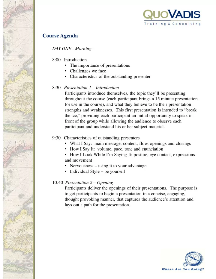 course agenda
