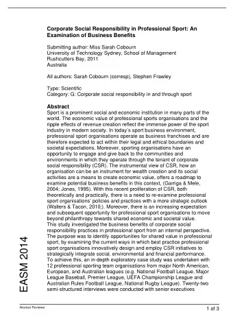 EASM 2014  sport, by examining the current ways in which best practice professional  sport