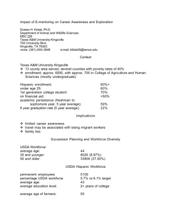 Impact of E-mentoring on Career Awareness and Exploration  Doreen H. Kinkel, Ph.D.  Department of