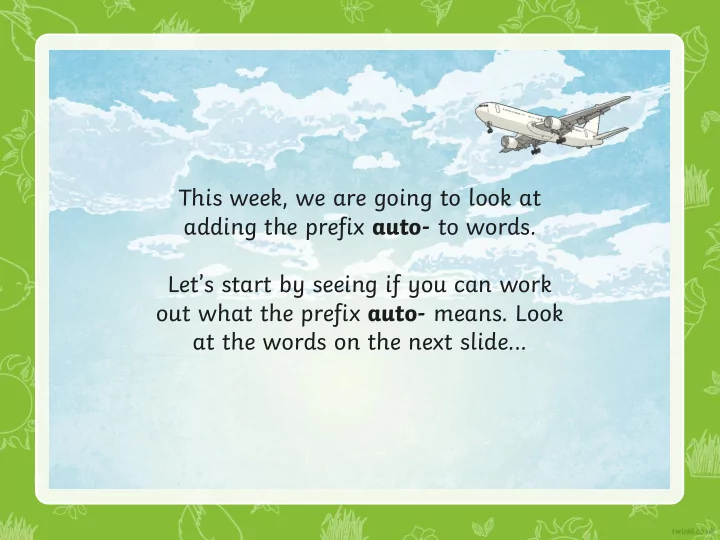 this week we are going to look at