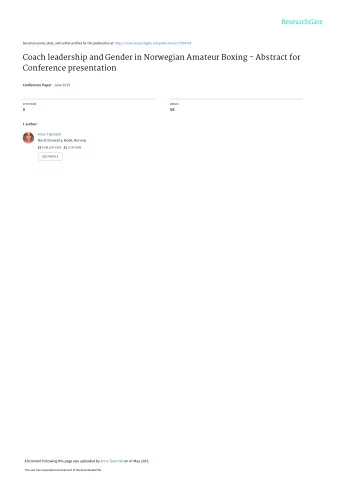 Coach leadership and Gender in Norwegian Amateur Boxing - Abstract for  Conference presentation