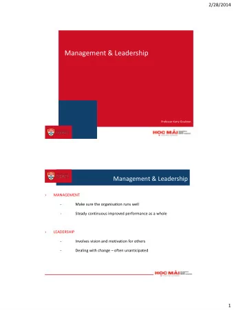 Management &amp; Leadership  Professor Kerry Goulston  Management &amp; Leadership    MANAGEMENT