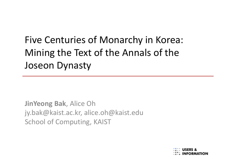 five centuries of monarchy in korea mining the text of