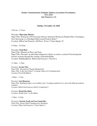 Purdue Communication Graduate Student Association Presentations  NCA 2010  San Francisco, CA