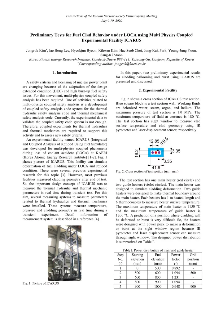 preliminary tests for fuel clad behavior under loca using