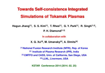 Towards Self-consistence Integrated  Simulations of Tokamak Plasmas Hogun Jhang [1] ,  S. S. Kim