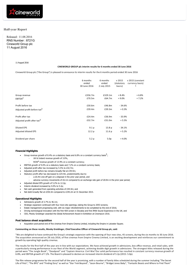 half year report