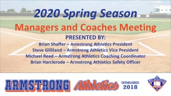 2020 Spring Season  Managers and Coaches Meeting  PRESENTED BY:  Brian Shaffer  Armstrong