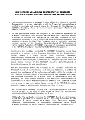 2. For the presentation before the Congress of the candidate nominated for NORCECAs Presidency,