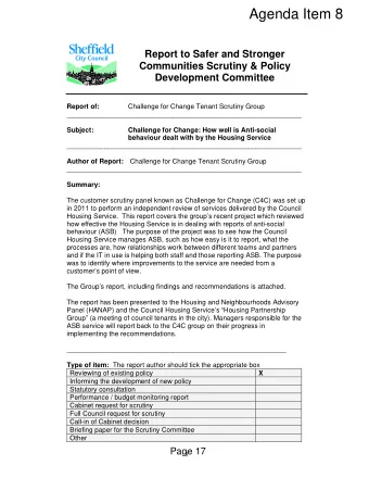 Agenda Item 8  Report to Safer and Stronger  Communities Scrutiny &amp; Policy  Development