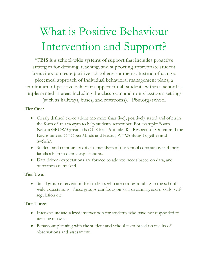 what is positive behaviour intervention and support